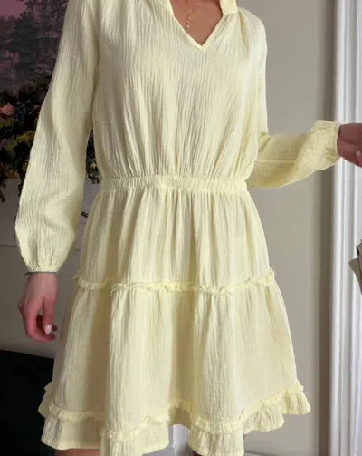 Bobi Split Neck Tiered Dress In Pollen In Yellow
