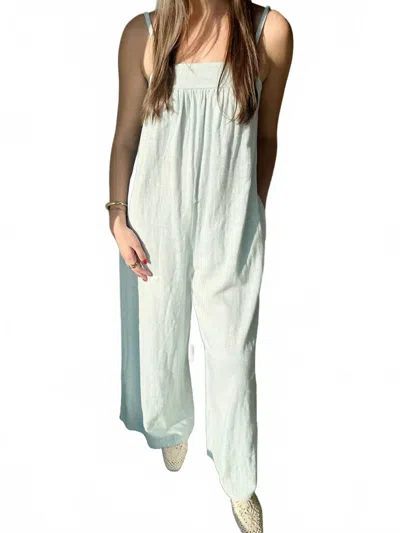 Bobi Square Neck Wide Leg Jumpsuit In Powder Blue In Green