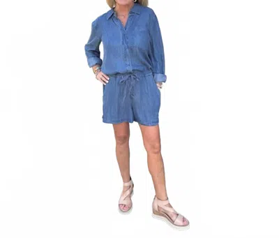 Bobi Tab Sleeve Short Jumper In Denim In Blue