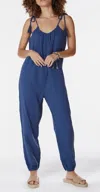 Bobi Tassel Tie Shoulder Jumpsuit In Coast Blue In Multi