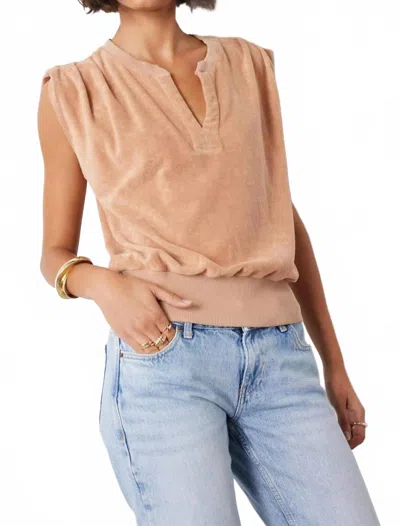 Bobi Terry Split Neck Top In Iced Coffee In Neutral