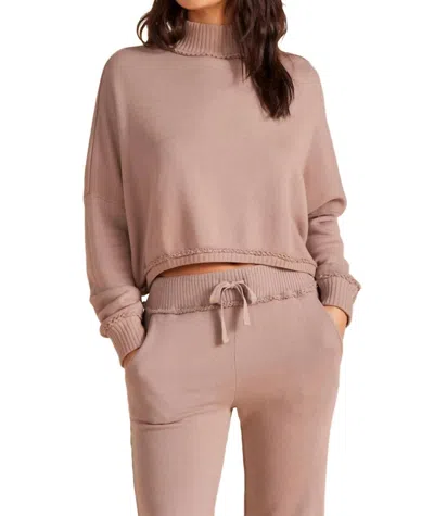 Bobi Turtleneck Drop Shoulder Mixed Top In Mushroom In Grey