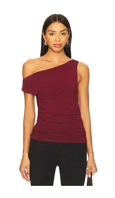 Bobi Twist Off The Shoulder Top In Burgundy