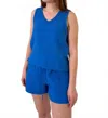 Bobi V- Neck Raw Edge Tank In Bluejay In Blue