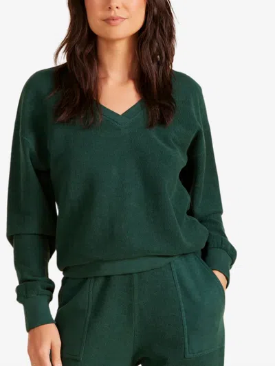 Bobi V-neck Balloon Sleeve Sweatshirt In Pines In Multi