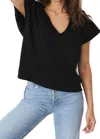 Bobi Flutter Sleeve Banded Crewneck Top In Black In Black