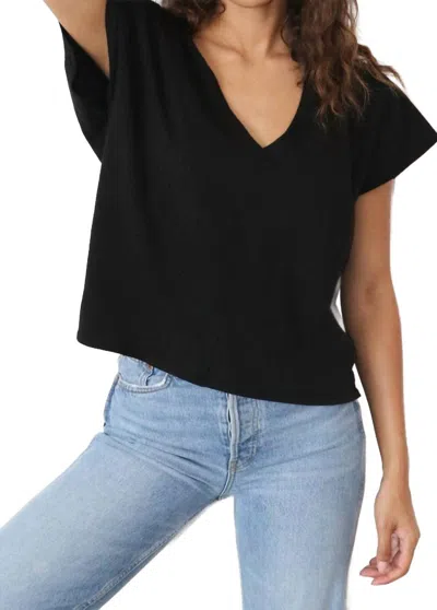 Bobi V-neck Crop Boxy Top In Black