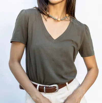 Bobi V-neck Raglan Short Sleeve Tee In Troops In Green