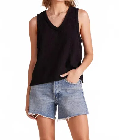 Bobi V Neck Raw Edge Tank Top In Black