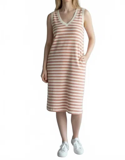 Bobi V-neck Midi Dress In Coral Stripe In Gold