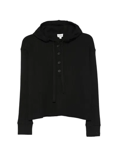 Bobi Hoodie Mit Waffelstrickmuster Und Knopfverschluss Vorne In Black