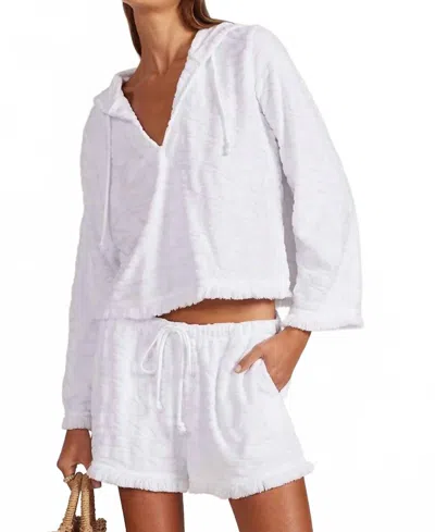 Bobi Washed Terry Pullover Hoodie In White