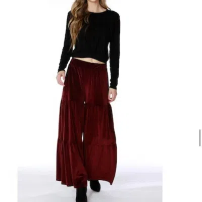 Bobi Wide Leg Shirred Pant Velvet In Red