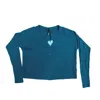 Bobi Women's Button Up Long Sleeve Top In Dark Teal In Blue
