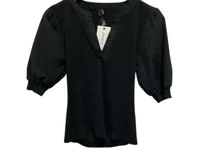 Bobi Women's Henley Puff Sleeve Top In Black