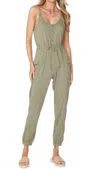 Bobi Women's The Henley Jumpsuit In Olive Green In Green