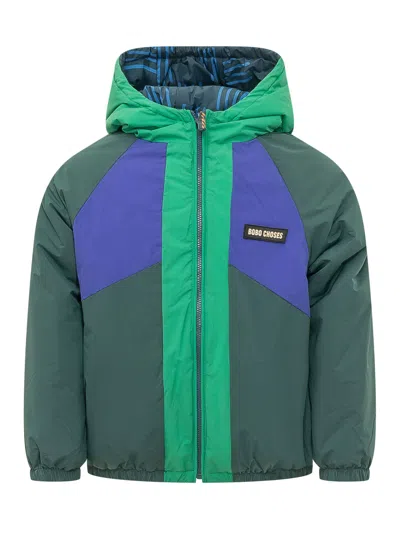 Bobo Choses Almost Moiré All-over Reversible Anorak Jacket In Green