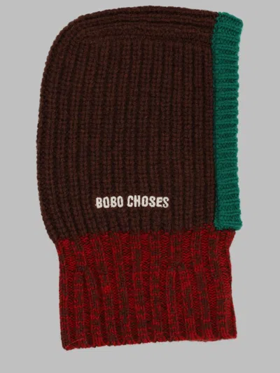 Bobo Choses B226ah037k_991 Ribbed Wool Balaclava In Brown