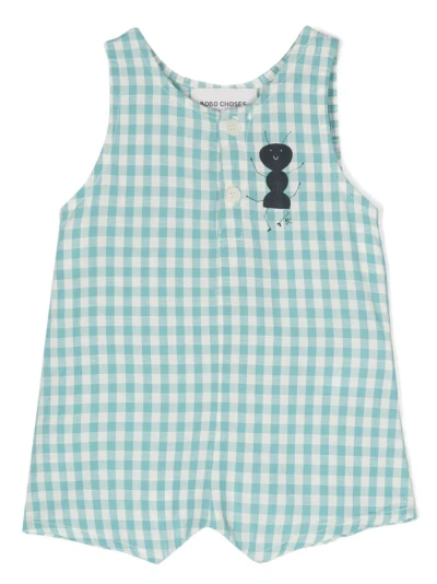 Bobo Choses Baby Ant Vichy Woven Playsuit In Turquoise