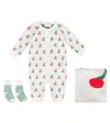 Bobo Choses Baby Cherry Onesie, Socks, And Blanket Set In Blue