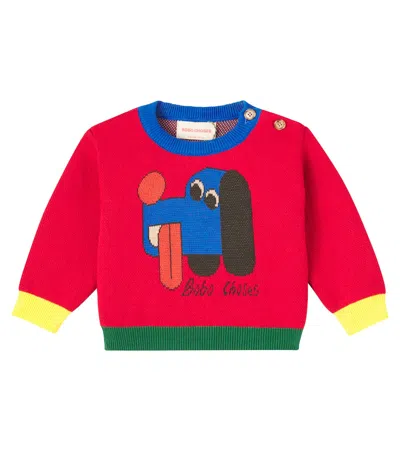Bobo Choses Kids' Baby Doggy Mate Intarsia Cotton Sweater In Red