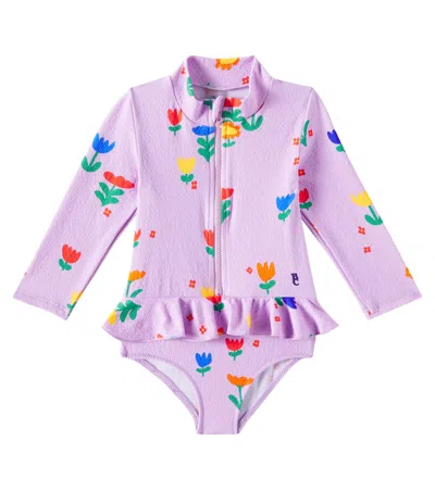 Bobo Choses Baby Floral Rashguard Swimsuit In Lavender