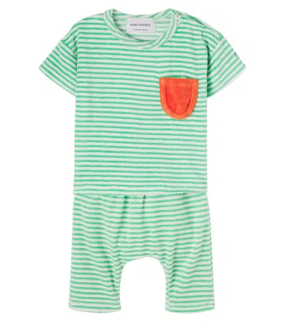 Bobo Choses Baby Green Stripes Cotton-blend T-shirt And Pants Set