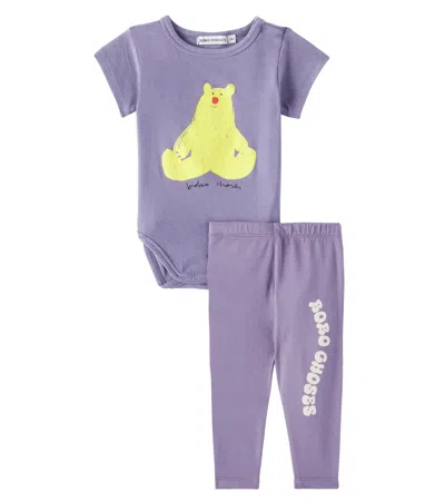 Bobo Choses Baby Hug Me Bear Cotton-blend Bodysuit And Leggings Set In Navy Blue