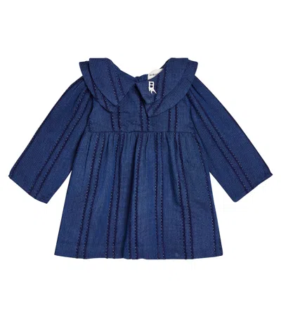 Bobo Choses Baby Lurex Striped Cotton Dress In Blue