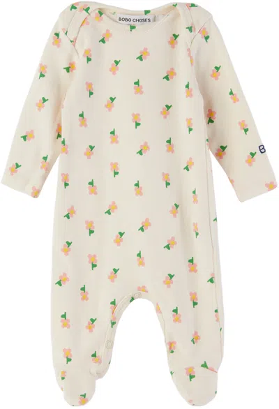 Bobo Choses Baby Off-white Pansy Flower Bodysuit In Lavender