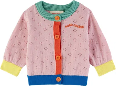 Bobo Choses Baby Pink Color Block Open Work Cardigan In Light Pink