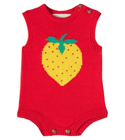 Bobo Choses Baby Pixel Strawberry Cotton Playsuit In Red