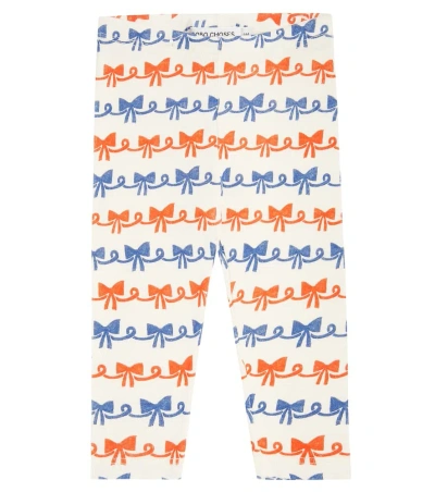 Bobo Choses Baby Ribbon Bow Cotton-blend Jersey Leggings In Offwhite