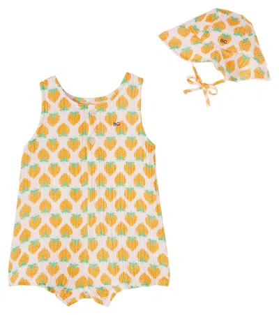 Bobo Choses Baby Strawberry Printed Cotton Bodysuit And Hat In Multi