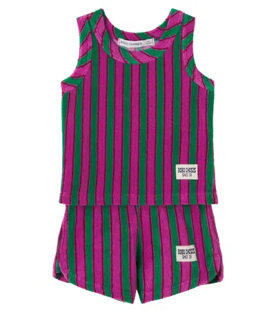 Bobo Choses Baby Striped Cotton-blend Terry Tank Top And Shorts Set In Pink