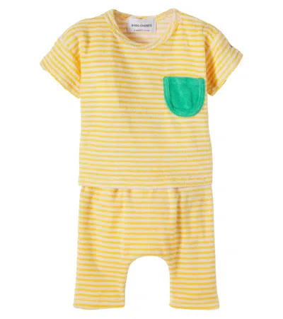 Bobo Choses Baby Yellow Stripes Cotton-blend T-shirt And Pants Set