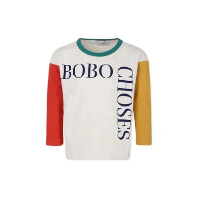 Bobo Choses Beige T-shirt For Kids With Logo In Multicolor