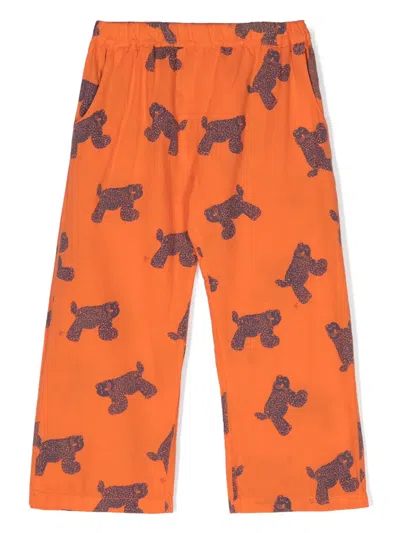 Bobo Choses Kids' Big Cat Cotton Trousers In Orange