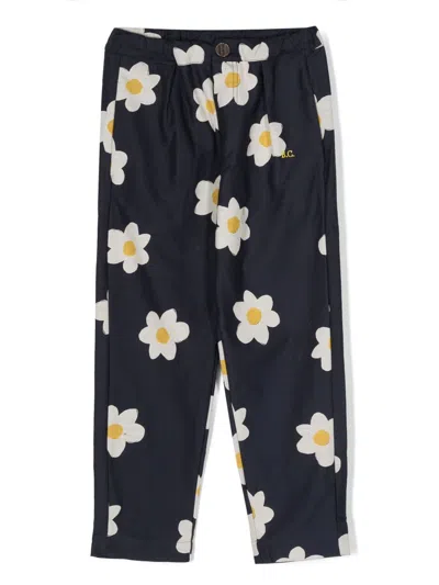 Bobo Choses Kids' Big Flower Cotton Trousers In Blue