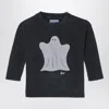 Bobo Choses Grey T-shirt For Kids With Ghost Print In Black