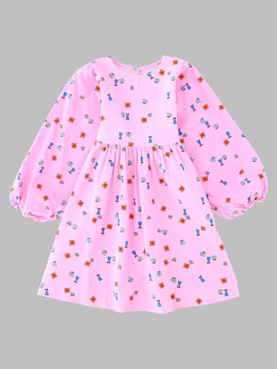 Bobo Choses Blossom All-over Woven Mini Dress For Girls In Pink