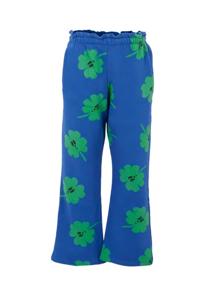 Bobo Choses Kids' Blue Sweatpants For Girl With Green Clovers