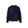 Bobo Choses Blue Turtleneck For Girl With Cherries In Blue