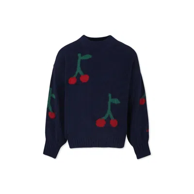 Bobo Choses Kids' Blue Turtleneck For Girl With Cherries