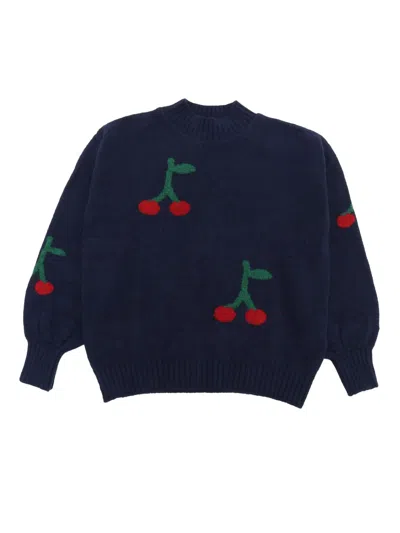 Bobo Choses Kids' Cherry Jacquard Knit Sweater In Blue
