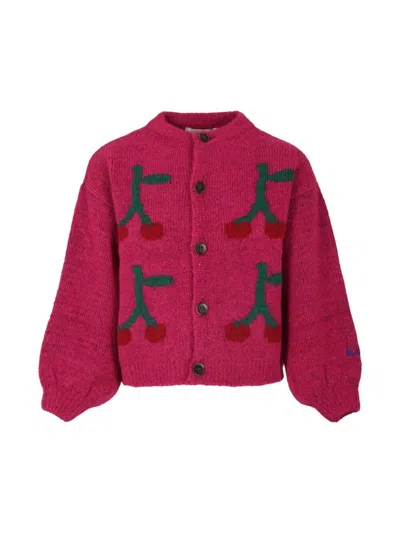 Bobo Choses Bobo Cherry Intarsia Cardigan In Pink & Purple