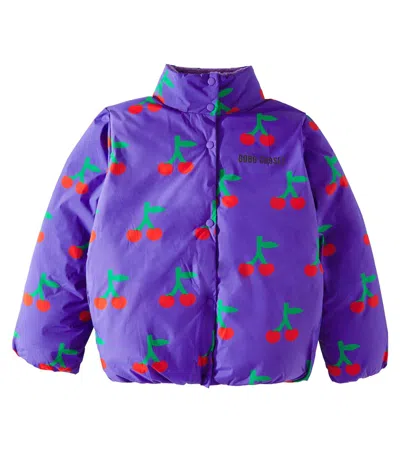Bobo Choses Kids' Purple Down Jacket For Girl With Cherry Print