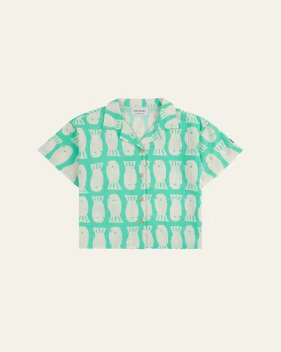 Bobo Choses Kids' Boy's Lucky Fish Printed Shirt In Light Green
