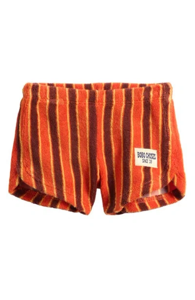 Bobo Choses Babies'  Brick Stripe Organic Cotton Blend Terry Shorts In Orange