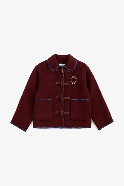 Bobo Choses Burgundy Red Curious Owl Wool Jacket